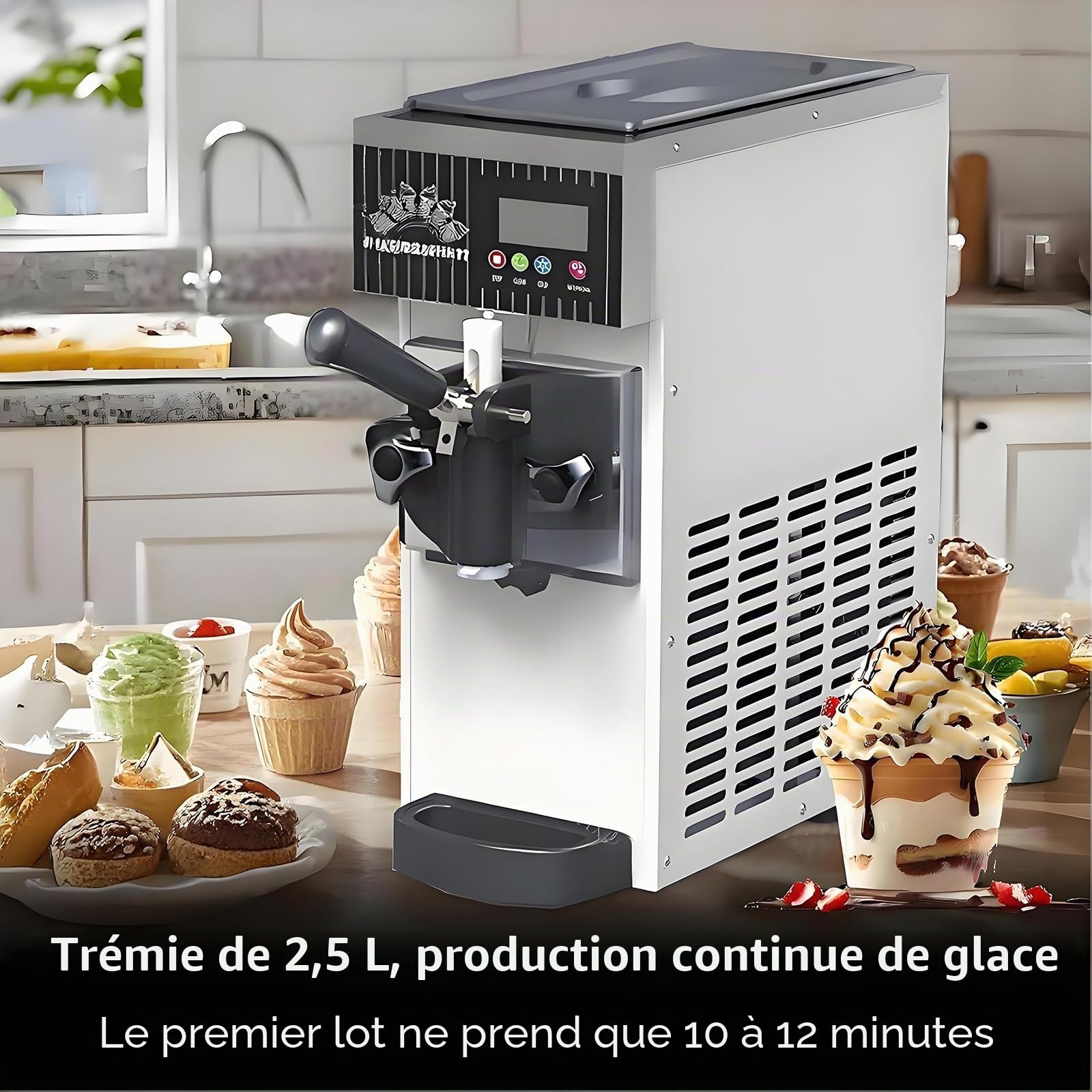 Machine à Glace Italienne Professionnelle 450 W, Machine à Glace Italienne avec pré-Refroidissement, Nettoyage Automatique, écran LCD,pour Restaurants,boutiques,Snacks,Mono-Parfum Orange