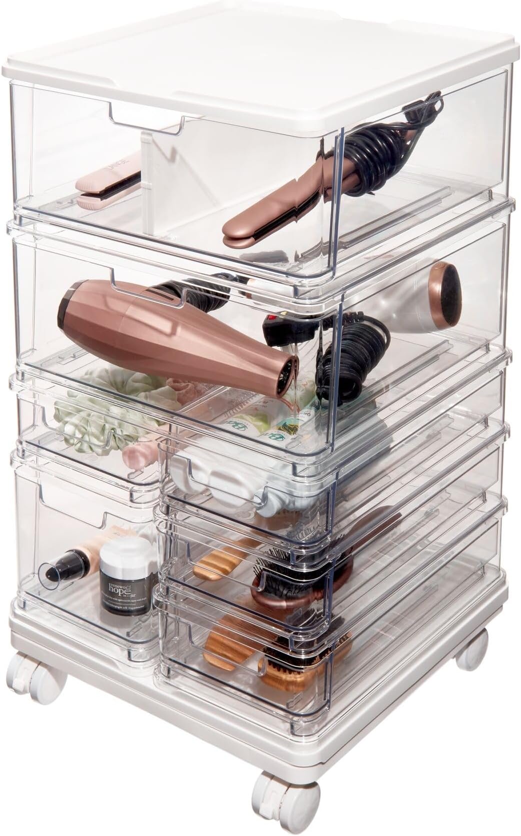 iDesign The Sarah Tanno Collection 7-Drawer Stacking Cosmetic Organizer Cart, Clear and White
