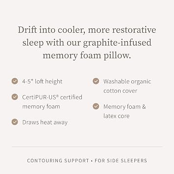 Saatva Graphite Memory Foam Pillow, Cooling Comfort & Contouring Support