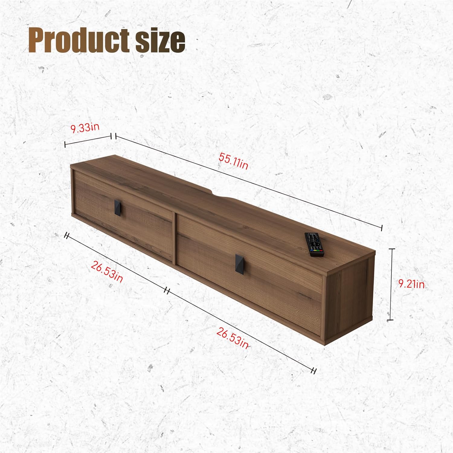 Solid Wood Floating TV Shelf, 55'' Wall Mounted TV Cabinet, Floating Shelves with 2 Doors, Wooden Mid-Century Entertainment Media Console Center Large Storage Under TV (Walnut)
