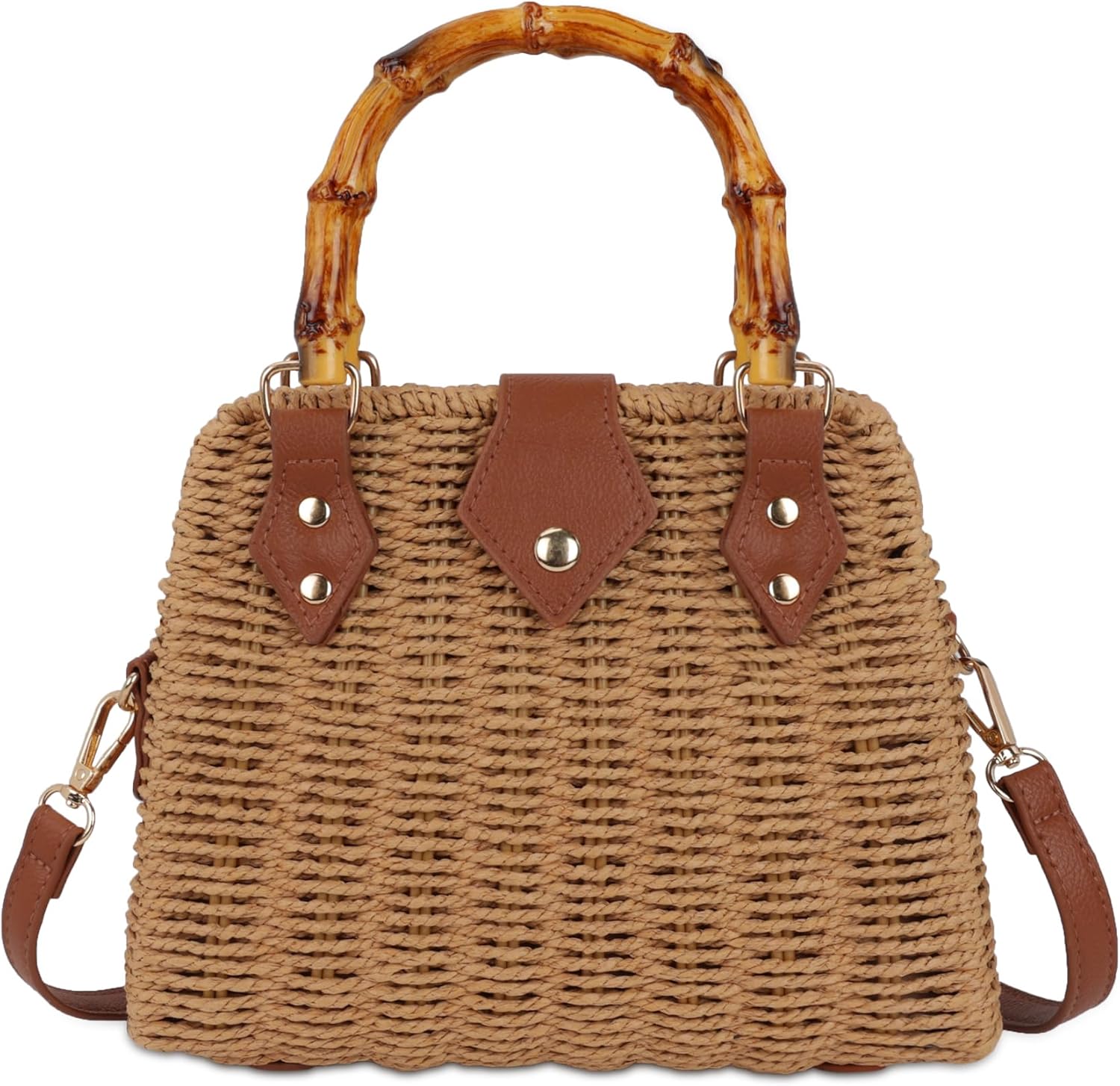 Straw Beach Bag Crossbody Handbag for Women Handmade Woven Shoulder Bag Top Handle Purse for Summer