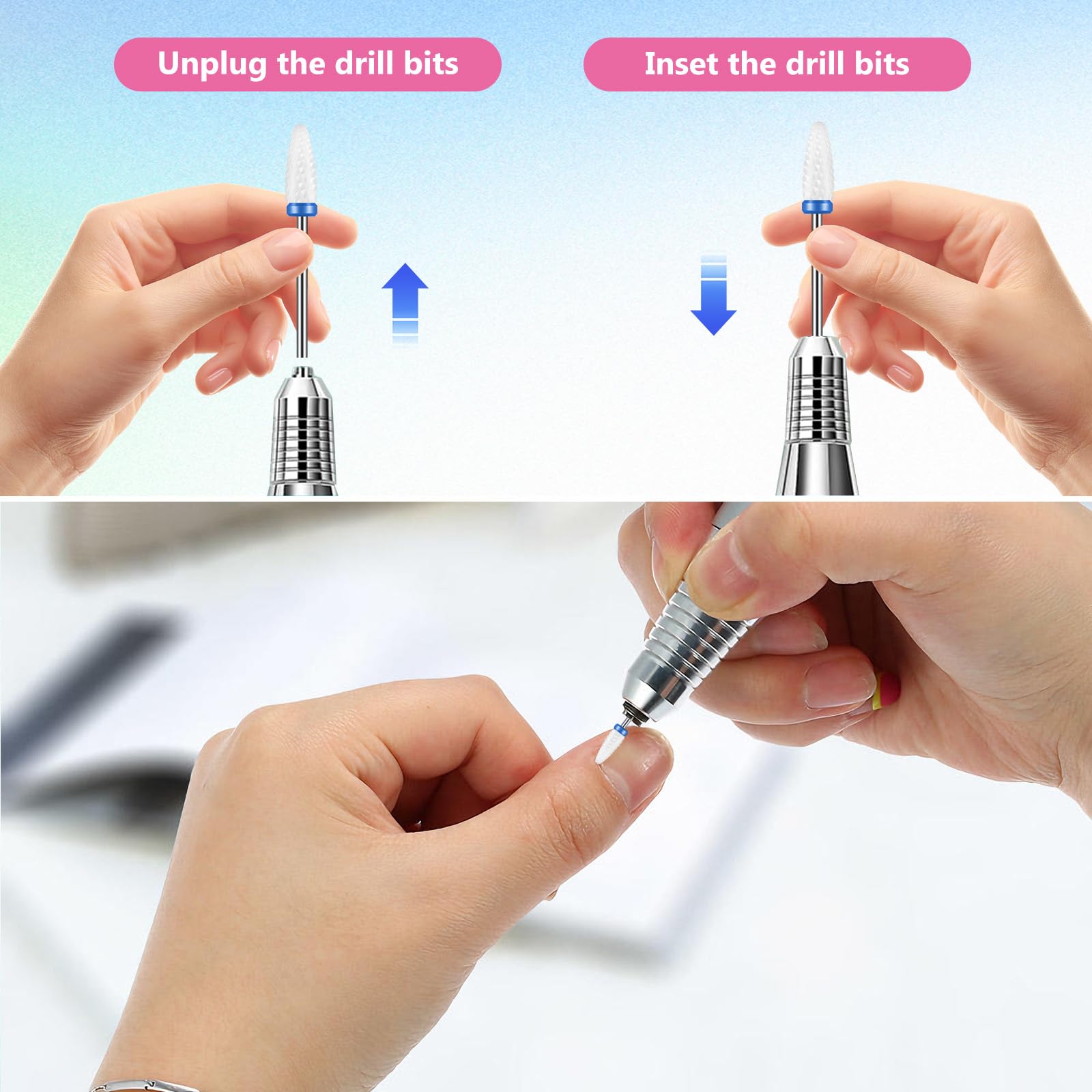 13 PzPunte Fresa Unghie Professionale, Punte Fresa per Unghie da 3/32": 3 punte in carburo di tungsteno, 3 puntes in ceramica, 6 puntes in metallo e 1 pennello, per unghies in gel acrilico manicure