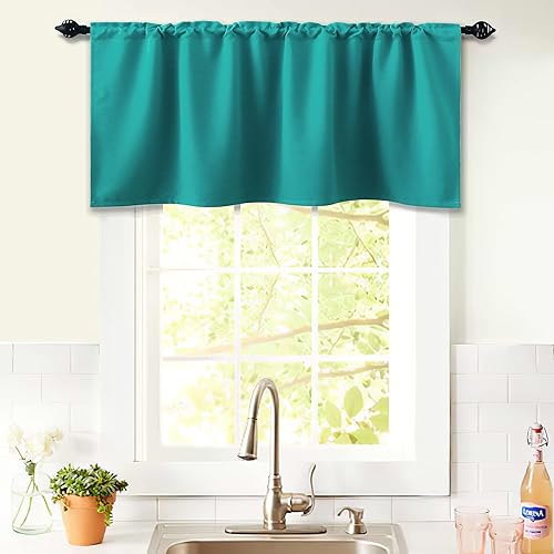 Miniatura 3 de KOUFALL Cortinas de ventana de sótano verde azulado de 18 pulgadas de largo para ventanas pequeñas con bolsillo para barra, oscurecimiento de la