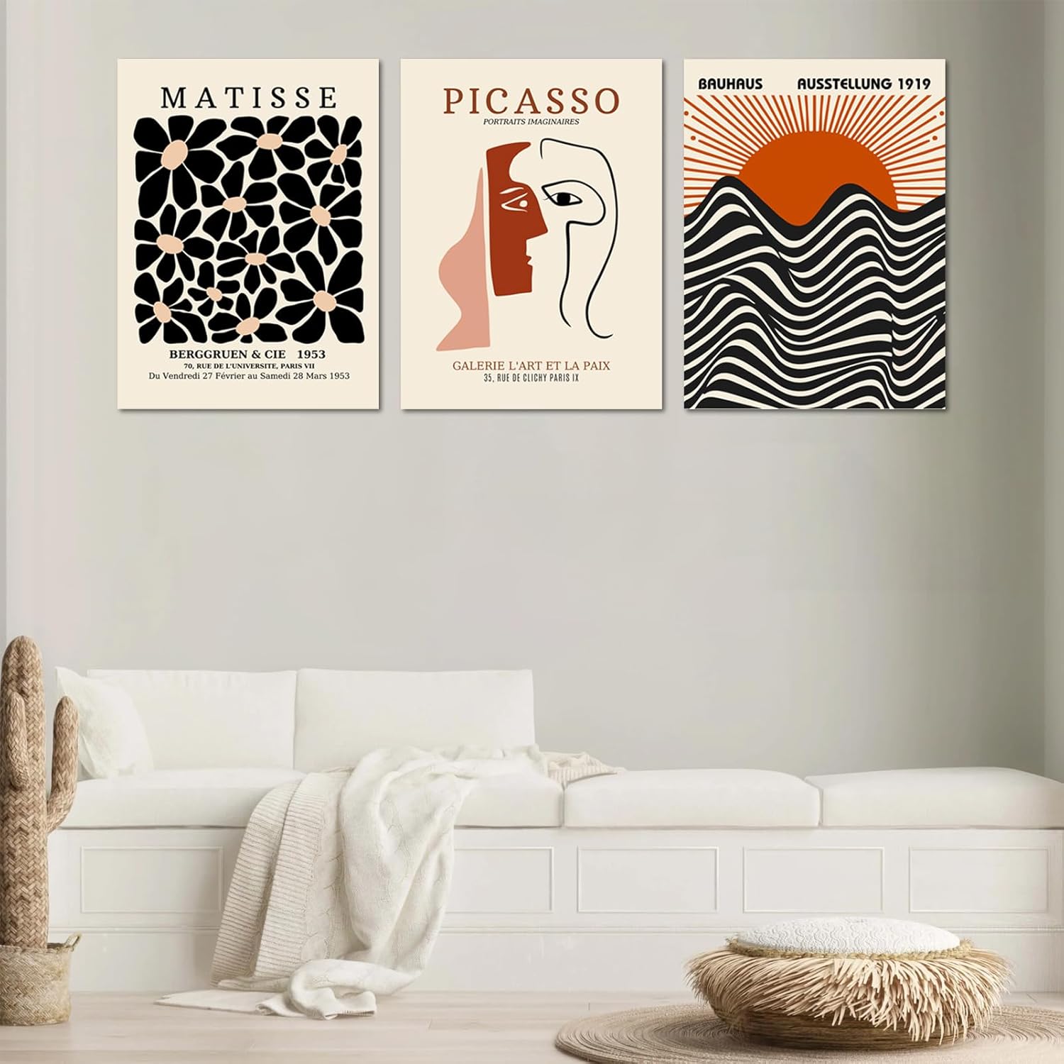 FAEKSUR Framed Matisse Wall Art Set of 3, Abstract Matisse Canvas Wall Art Decor for Living Room, Minimalist Home Decor for Bedroom, Bathroom, Aesthetic Room, Office and Gallery