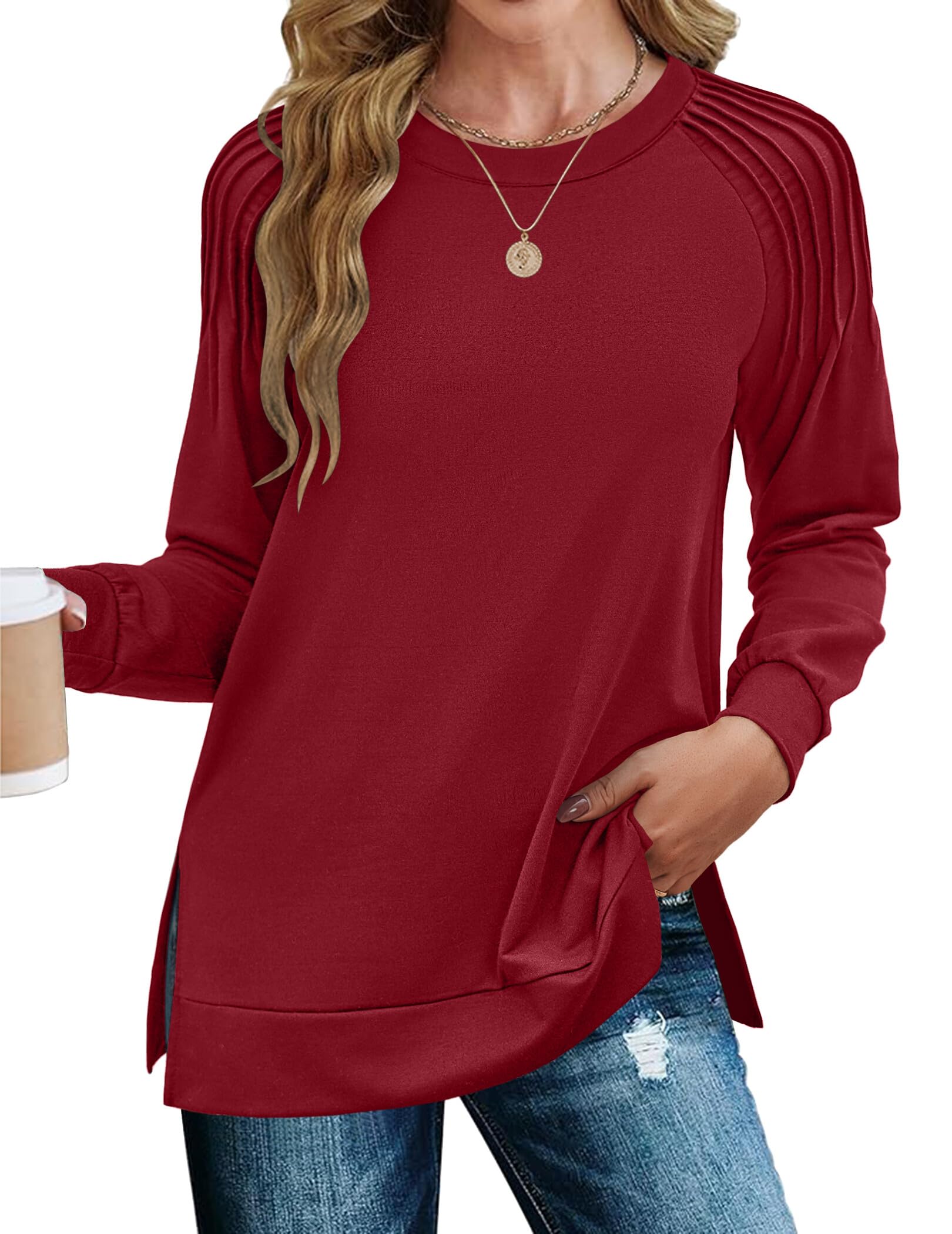 Zeagoo Tunic Sweatshirts for Women Crewneck Lightweight Sweaters Raglan Long Sleeve Shirts Spring Fashion Tops 2026
