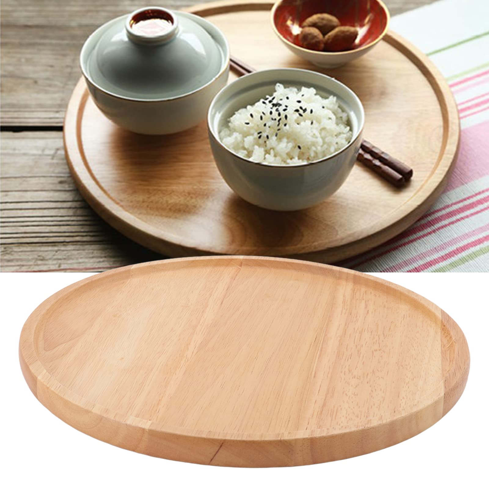 yaogohua Round Pizza Tray Thick and Sturdy Rubber Wood Fruit Cutting Board, Wood Pizza Peel Charcuterie Board Artisanal Baking Board Cutting Board Serving Tray for Kitchen Baking Tools