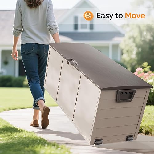 Miniatura 3 de Vingli Caja de almacenamiento para exteriores de 75 galones, contenedores de plástico con tapa y cierre, muebles de caja de almacenamiento para
