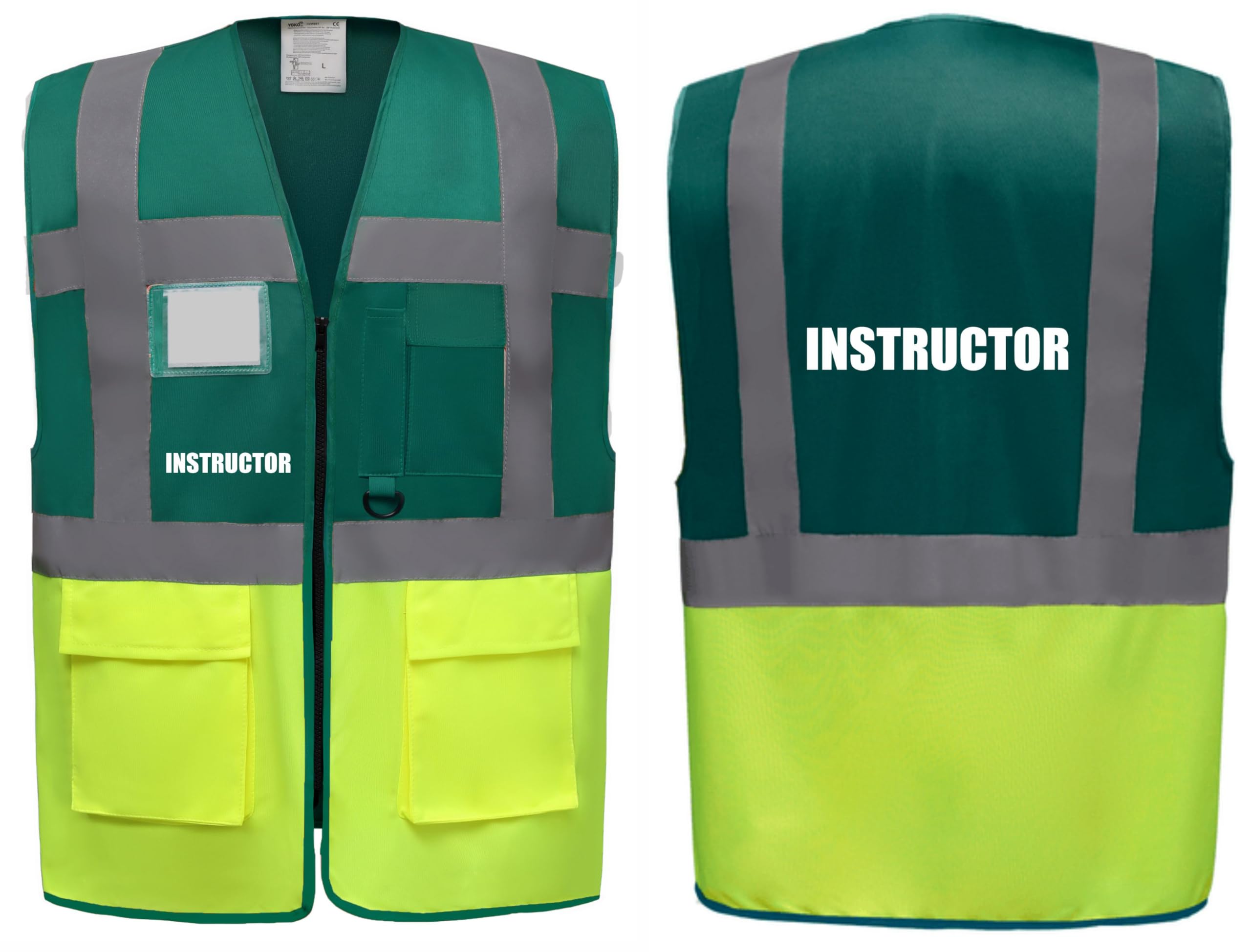 Instructor Two Tone Zipped Hi Vis Vest High Visibility Safety Waistcoat Pockets Reflective Bands Event Staff, Event Support, 13 Colour Options Brook Hi Vis (Green/Yellow, 3XL) โ image 1