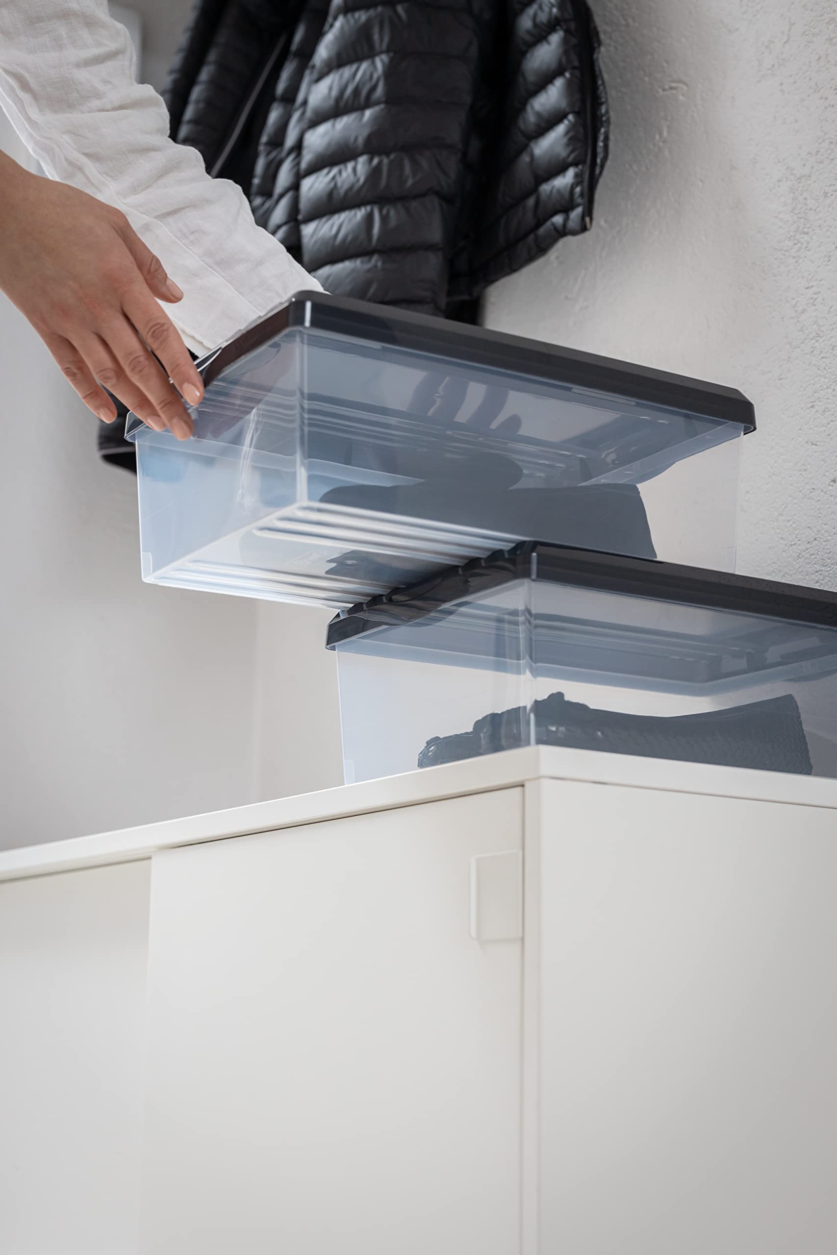 BranQ - Home essential Scarpiera Shoe Box con fori di ventilazione e coperchio, in plastica, 8 l, set da 3 pezzi