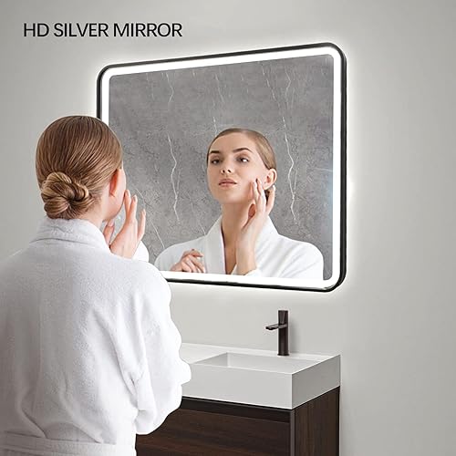 Miniatura 7 de TheiaMo Espejo de baño LED, espejo rectangular de 32 x 24 pulgadas, espejo de pared antivaho con luz cálida  natural  blanca ajustable de 3 colores,