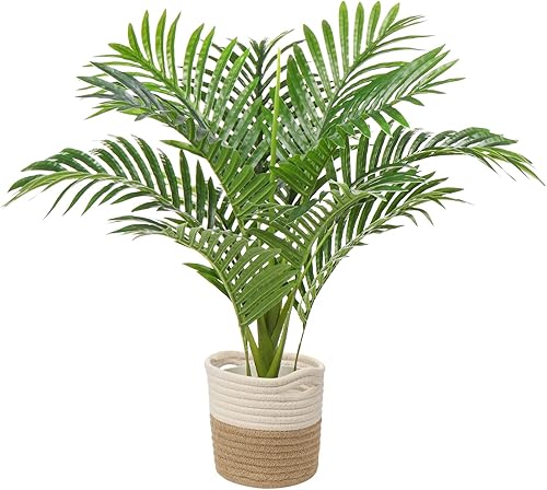Palmera artificial de areca plant de 4.5 pies, palmera falsa con 15 troncos de hojas de tacto real, árboles tropicales artificiales en maceta para