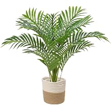 2.5 Feet Artificial Palm Tree, 28" Tall Fake Palm Plant with 13 Trunks in Pot & Cotton Basket, Real Touch Tropical Faux Tree Indoor Potted Decorative Plants for Home Office Living Room Patio Decor