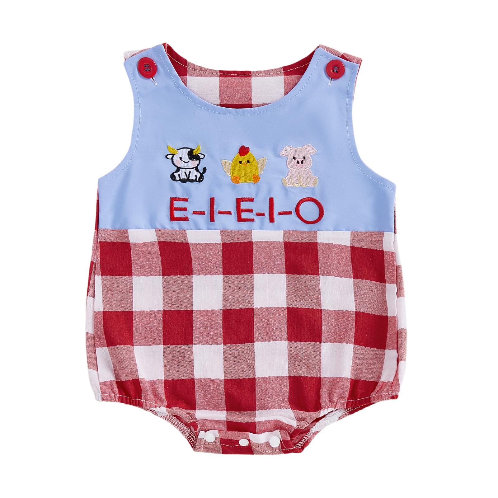 Baby Boy Girl Farm Outfit Animal Bubble Romper Plaid Onesie Sleeveless Jumpsuit Newborn Summer Clothes
