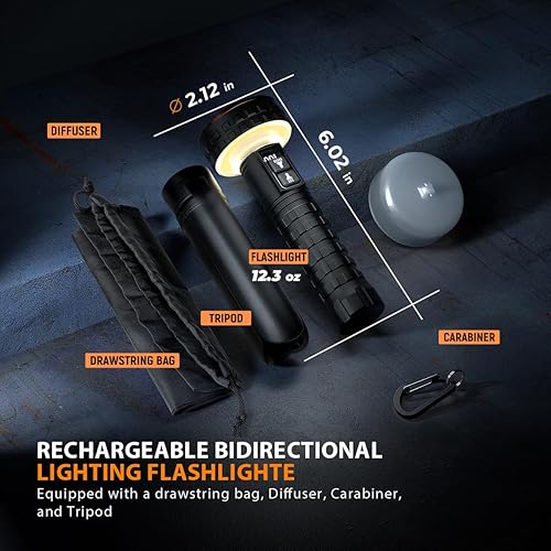 Miniatura 7 de Yls Linterna, linterna LED recargable de 5000 lúmenes con pantalla digital, 8 modos e impermeable IPX4, luz de campamento con base magnética para