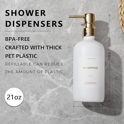 Miniatura 2 de HOMCDALY Dispensador de champú y acondicionador, paquete de 3 botellas recargables de 21 onzas, contenedor de champú, botella de bomba vacía,