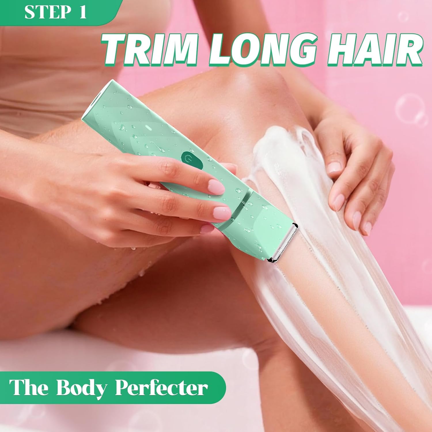 Bikini Trimmer for Women, IPX7 Waterproof, Painless Rechargeable Electric Razor Remover, 2-in-1 Facial & Pubic Hair Removal for Sensitive Skin, Portable Travel Size, Women’s Gift, Green - Image 4