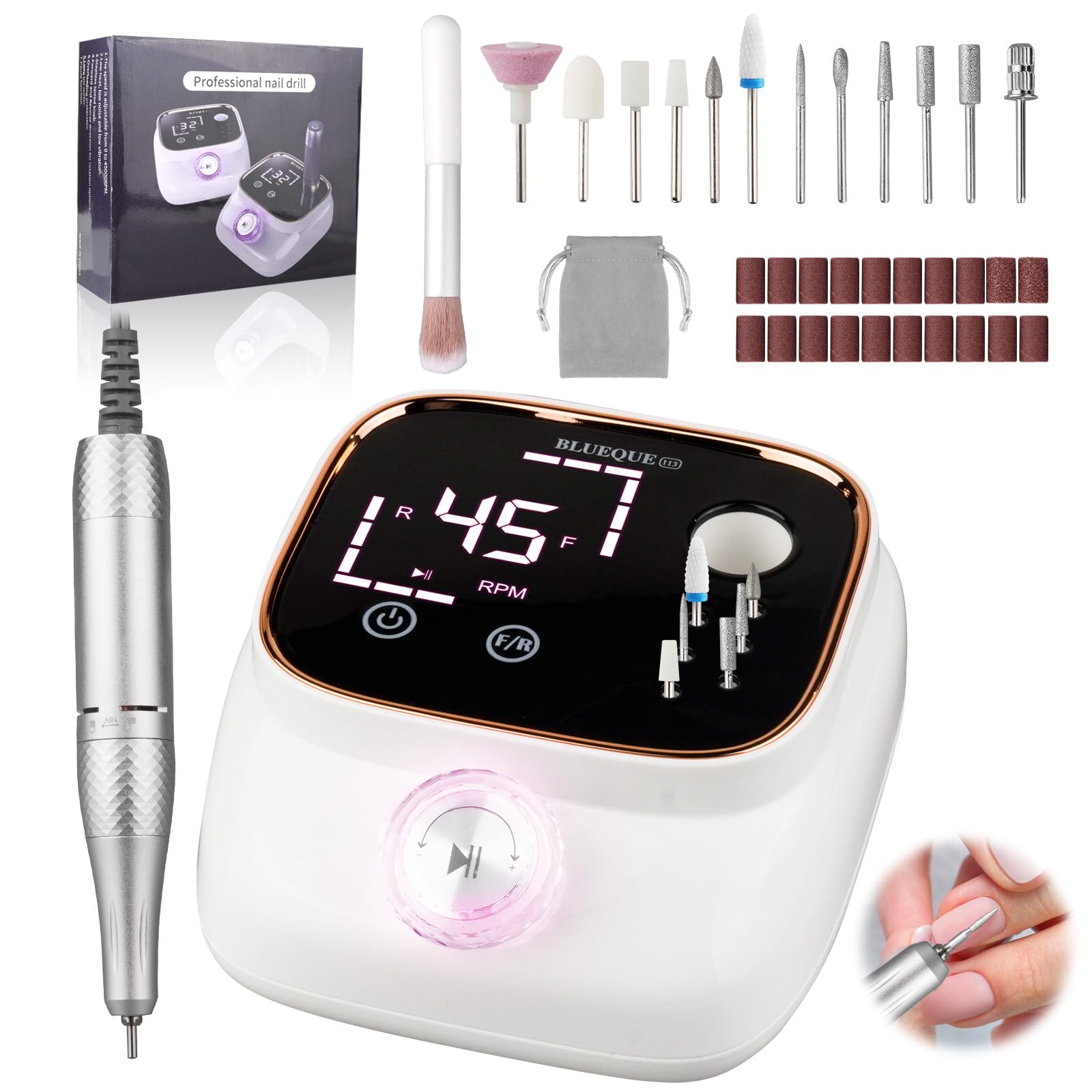Electric Nail Drill 45000RPM, Nail Files for Acrylic and Gel Nails 13 in 1 Electric Nail File Kit