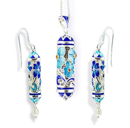 Miniatura 6 de 925 Sterling Silver Flower Earrings Freshwater Pearls Jewelry for Women Blue Enamel Long Earrings on Hook