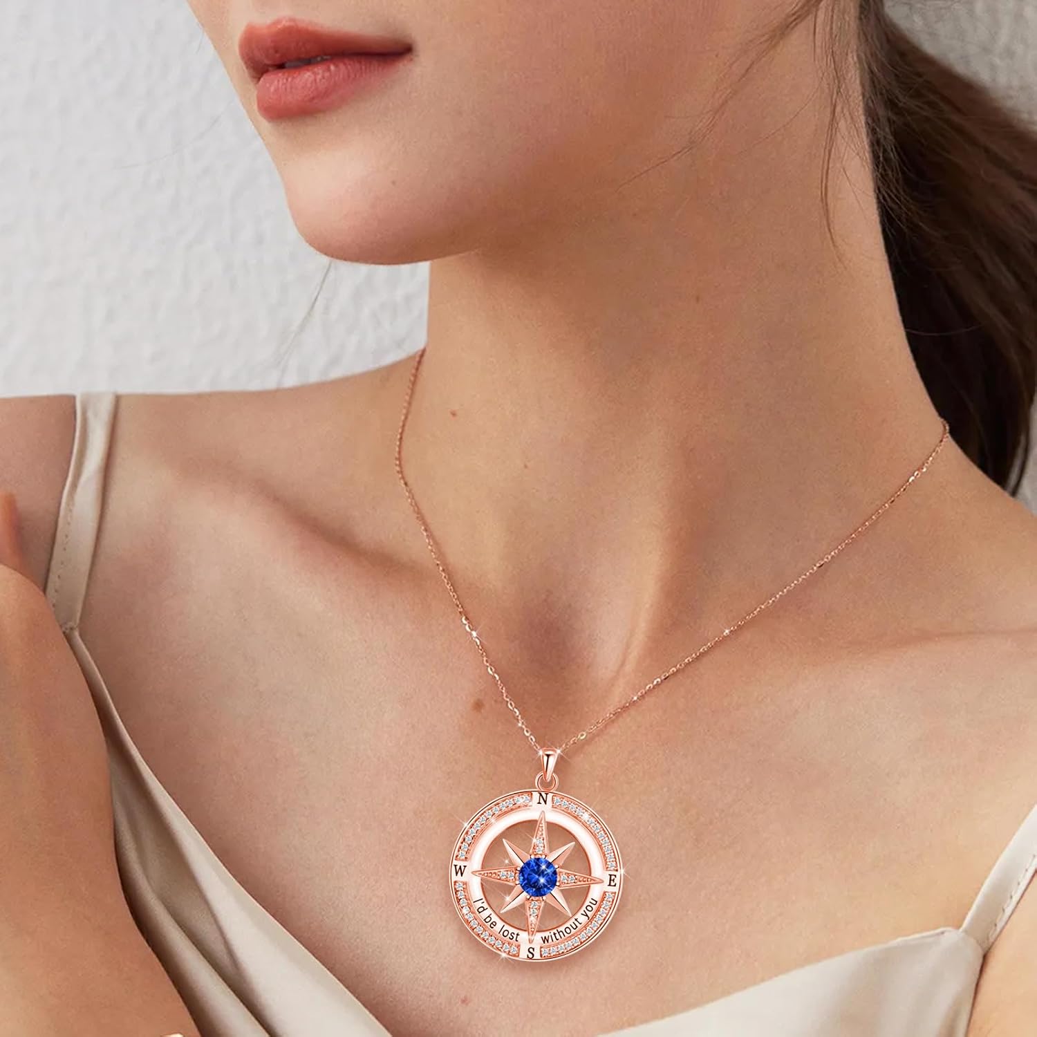 S925 Necklace Birthstone Compass Gift for Women Jewelry Sterling Silver Necklace for Wife Wedding Anniversary Girlfriend Birthday Gifts for Her Valentines Day Mom Mothers Day