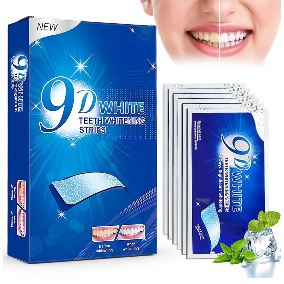 Strisce Sbiancanti Denti Professionale - 28 Strips Whitening per Sbiancamento,strisce sbiancanti denti, Delicate e Rapide, Rimuove le Macchie Profonde-A