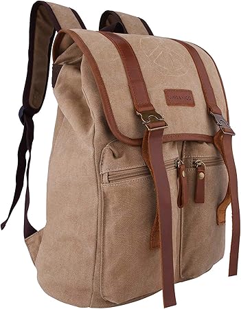 Jins Vico Vintage Backpack Casual Rucksack Leather School Bag Hiking Daypacks Laptop Backpacks For Men Women Khaki Amazon Co Uk