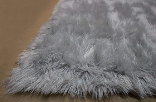 Alfombra de piel de oveja sintética de oveja de 6 x 9 pies, moderna, contemporánea, color gris claro, gris claro, alfombra peluda de felpa sólida,