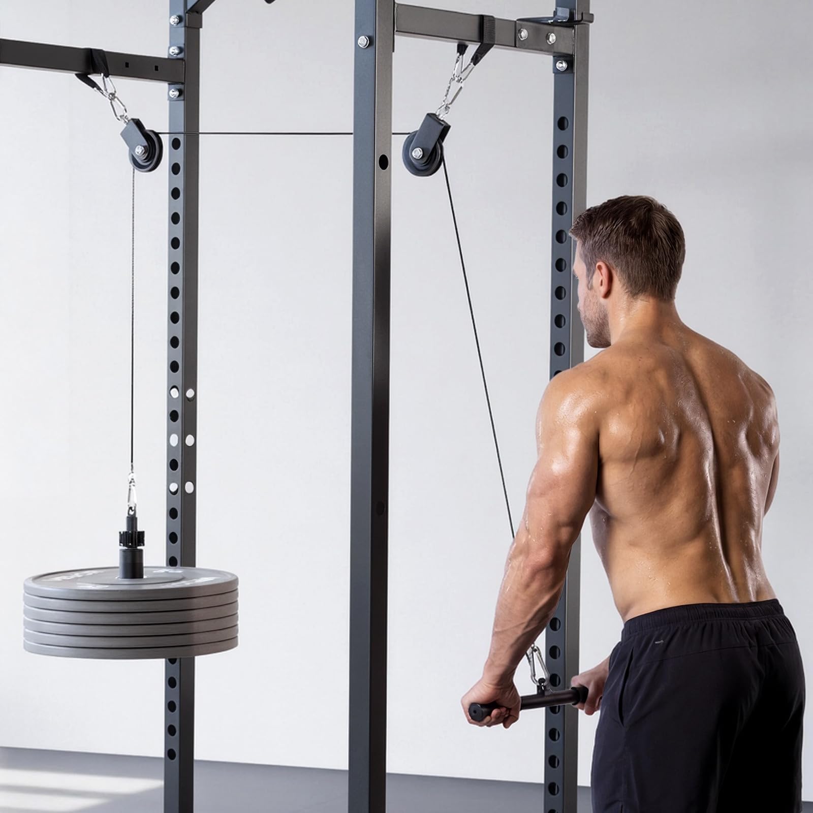 VEVOR Poulie Musculation 2PCs, Système de Poulie pour Fitness Capacité 150 kg, pour Tirage Vertical Extensions de Triceps Biceps Dos et Épaules, avec 2 Câbles en Acier, Barre Courte et Poignée à Corde