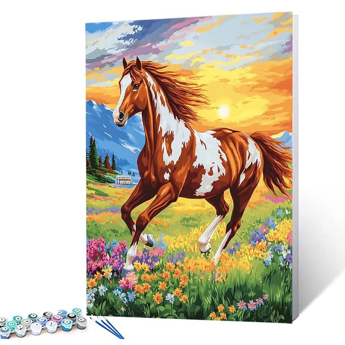 Malen Nach Zahlen erwachsene, DIY Malen Nach Zahlen Pferd Wiese, Paint by Numbers Set mit HD vorbedruckter Leinwand 3 Pinseln und Acrylfarben Home Haus Deko Geschenke für Frauen 90x120cm L0-838