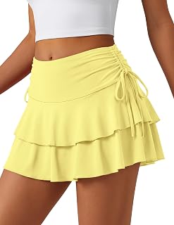 Women's Y2k Mini Ruffle Skirts with Shorts Tiered Layers Summer Cute Flowy A Line Drawstring Waist Short Skirt