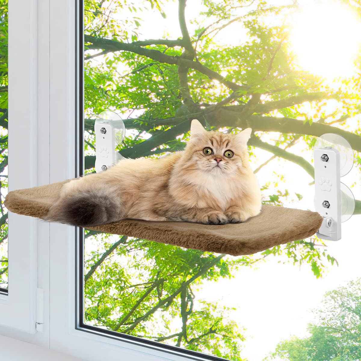 FUNNIU Cat Window Perch, Cat Window Hammock Cordless with Two Replaceable Covers, Window cat Bed Cat Perch for Indoor Cats Window Seat…