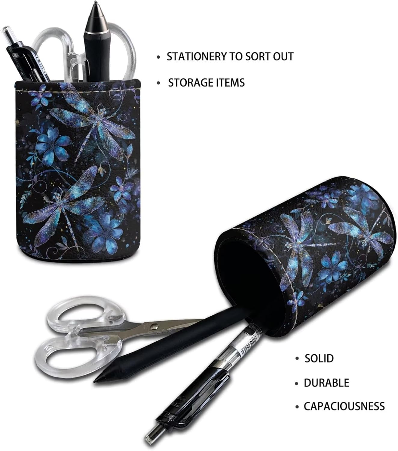 BIGCARJOB Purple Dragonfly Pencil Holder Pen Holder for Desk,Women Girls Cute Pencil Holder Desktop Stationery Organizer for Office Home Stand Cup Pot image 4