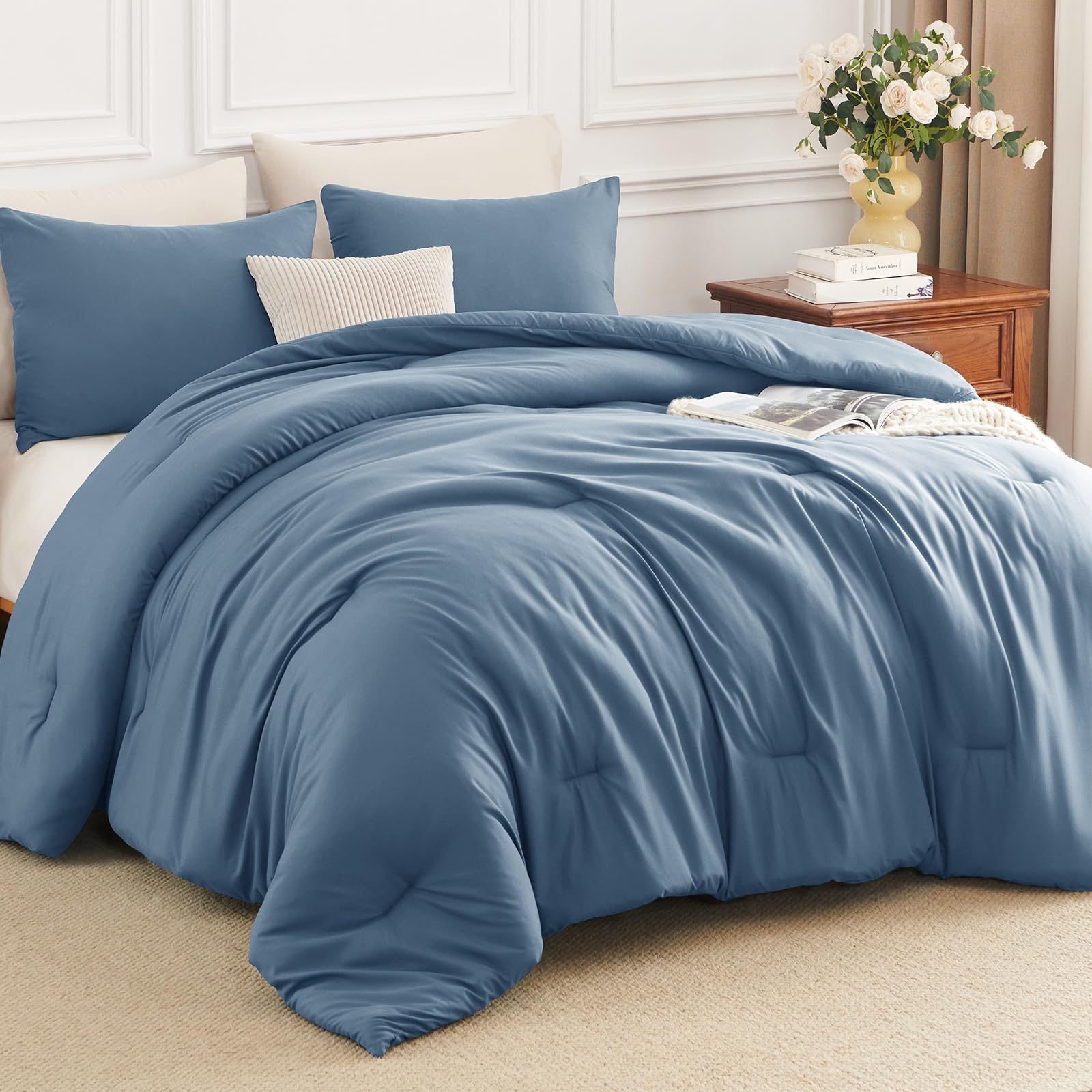 Photo 1 of HIMEET King Size Comforter Set, 3 Pieces with 2 Pillowcases, Dusty Blue