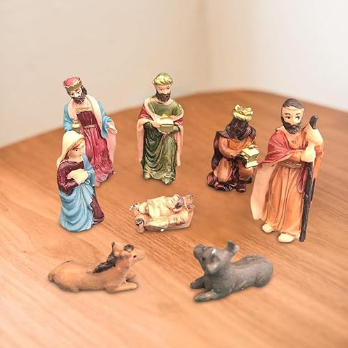 Miniatura 8 de Gralara Juego de 8 figuras de pesebre de pesebre, estatua de Jesús, adorno de Navidad, figuras decorativas para cuna para sala de estar, encimera,