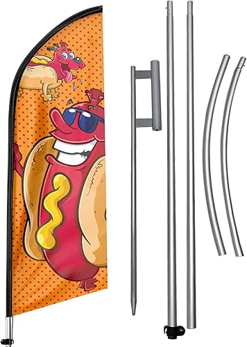 Bandera de Swooper de Hot Dog, letrero de perro caliente sin viento de 11 pies con asta de bandera de aleación de aluminioestaca de tierra de acero disponible en Yaxa Peru