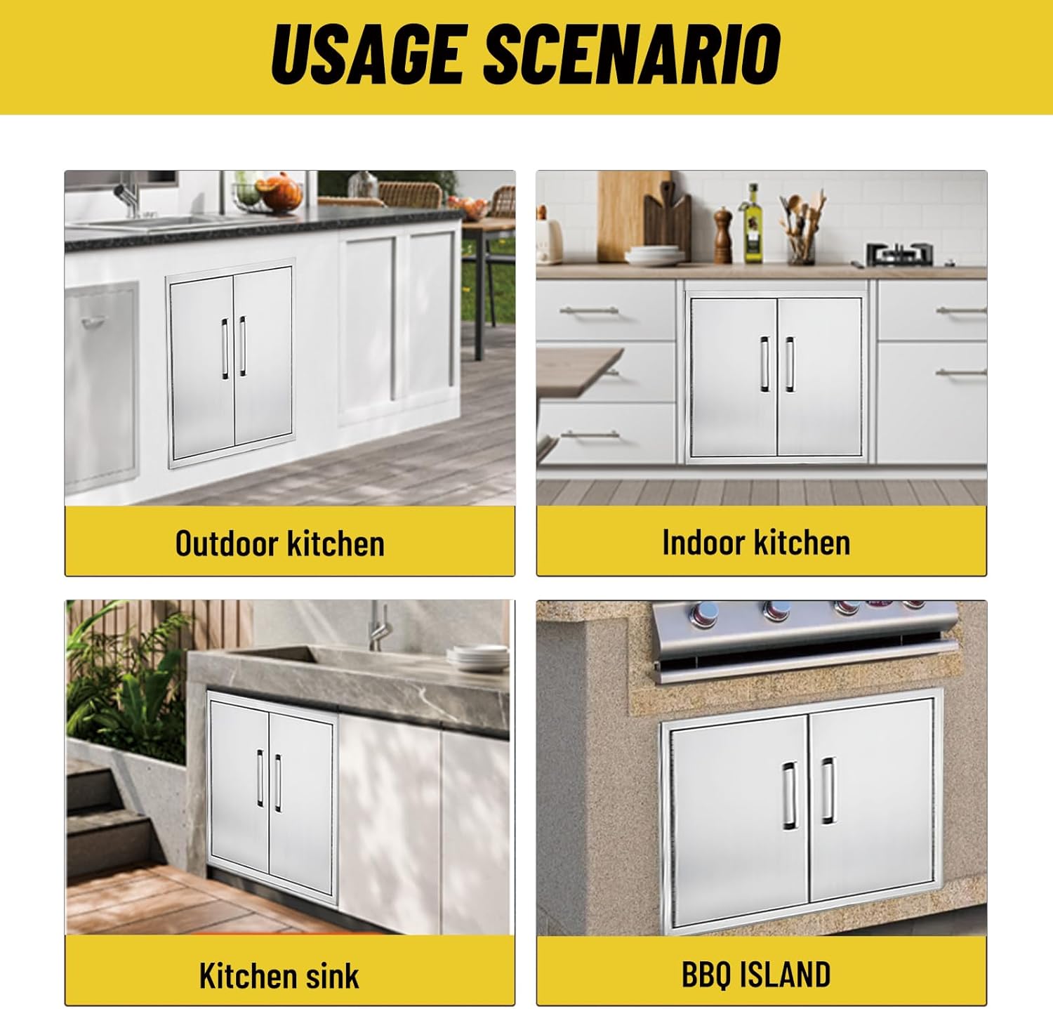 Stainless Steel Outdoor Kitchen Cabinet, Double Door Dry Storage Pantry for BBQ Island, Patio Grill Station, 30" W x 21" H x 21" D