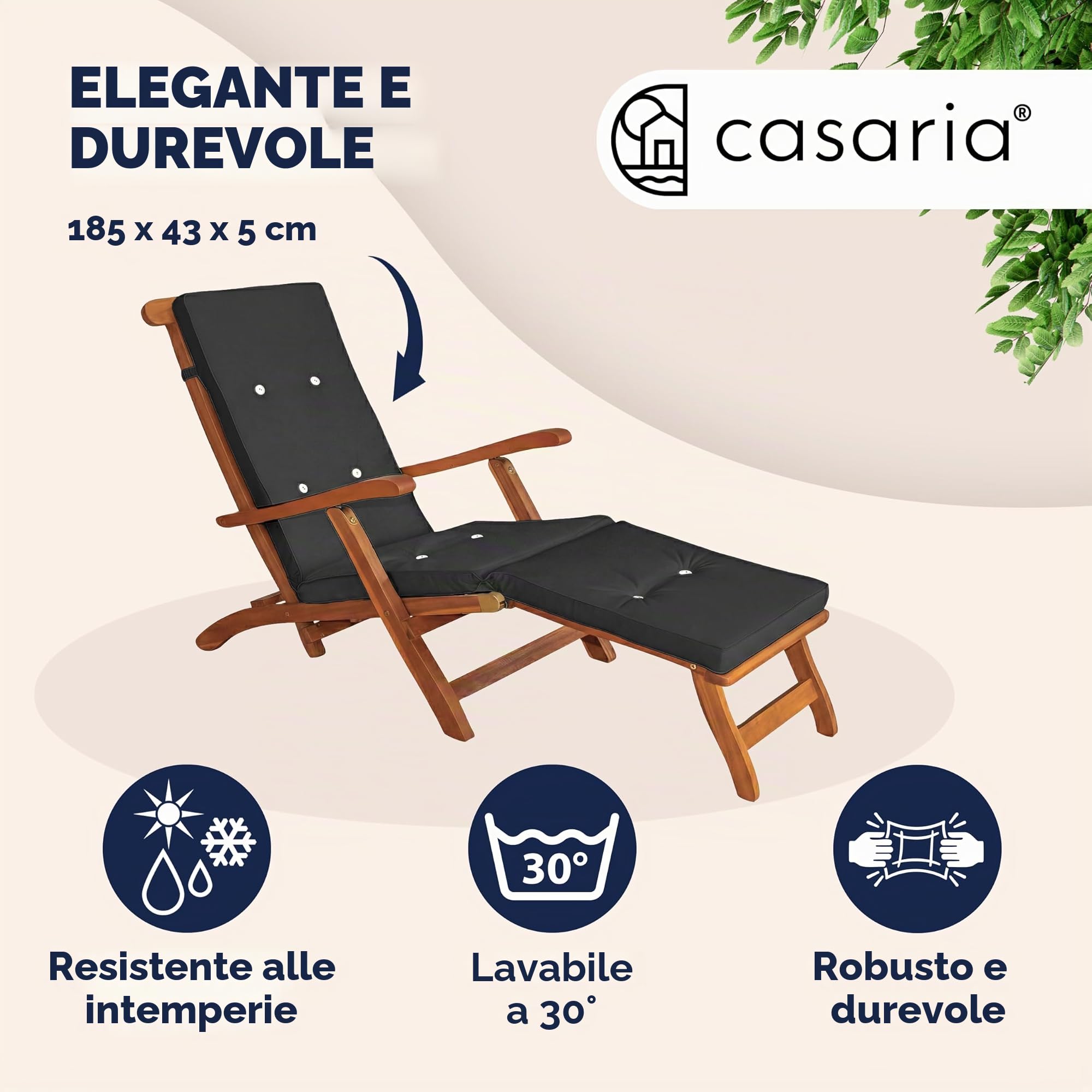 Detex® Cuscino Imbottito per Lettino Prensidole Effetto Lino Coprisdraio Imbottitura Sdraio Cuscini per Lettino da Giardino Materassino per Lettini