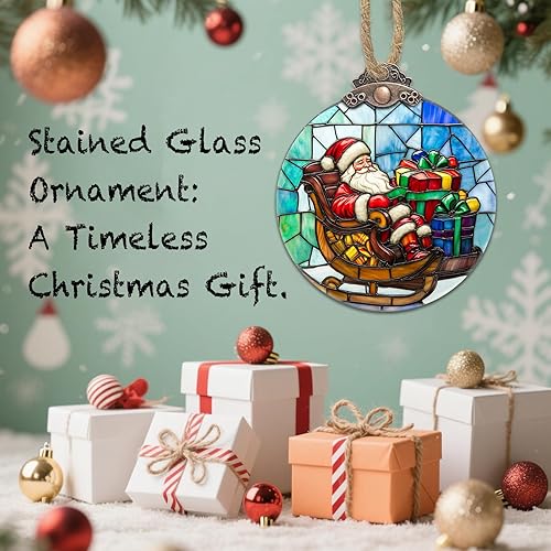 Miniatura 7 de Decoraciones navideñas de vitrales, regalo de Papá Noel, atrapasoles para árboles de Navidad, adornos colgantes para atmósfera, atrapasoles,