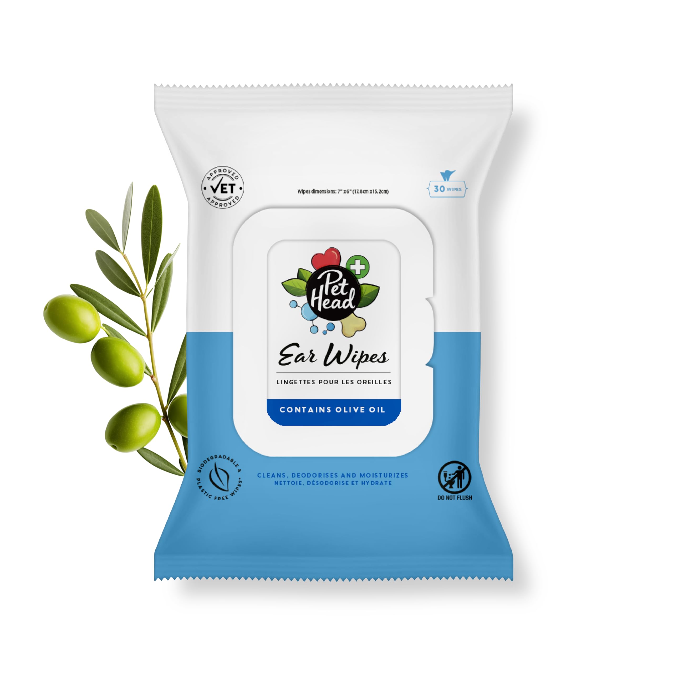 Pet Head Health Cat and Dog Ear Wipes, White
