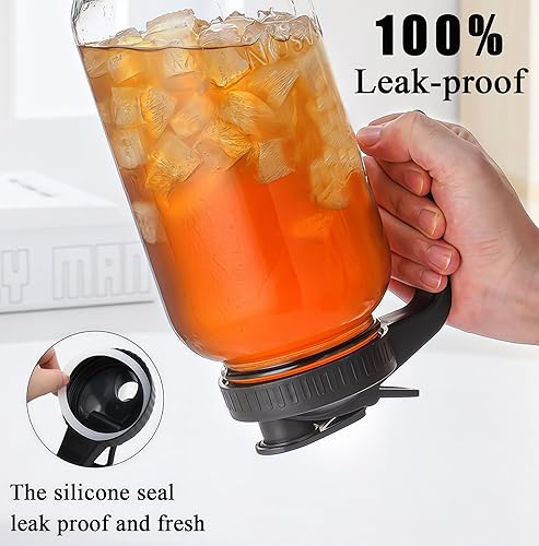 Miniatura 4 de Jarra de vidrio de 64 onzas con asa y tapa, tarro Mason de 2 cuartos de galón, jarra de agua grande, recipientes de vidrio para refrigerador, jarra