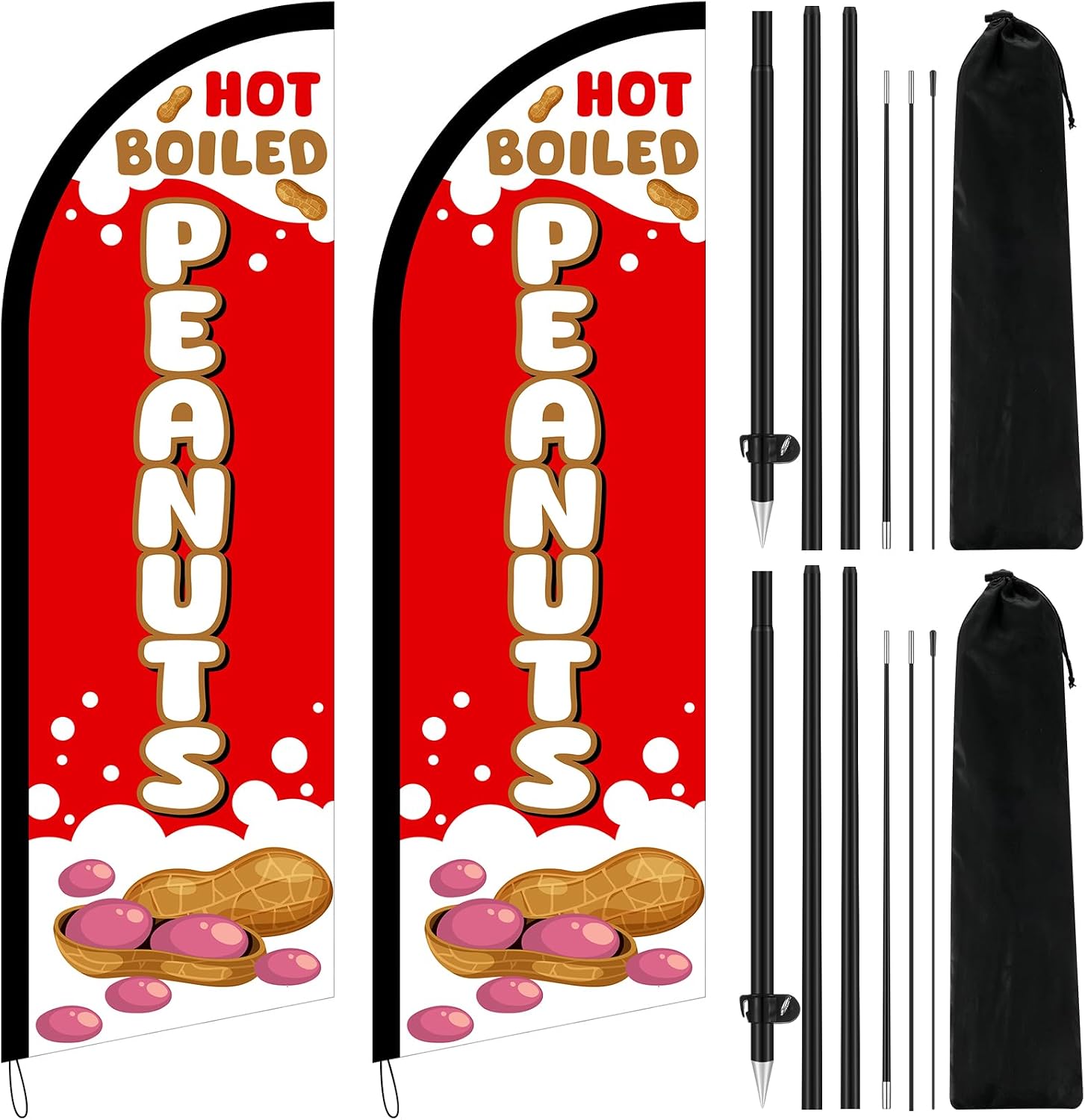 Peryiter Hot Boiled Peanuts Advertising Feather Flags 8.2ft Boiled Peanuts Swooper Banner with Pole Ground Stake and Bag Advertising Feather Flag Signs for Outdoor Business Snack Stalls Farmers Market