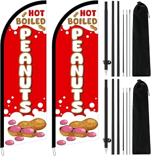 Peryiter Hot Boiled Peanuts Advertising Feather Flags 8.2ft Boiled Peanuts Swooper Banner with Pole Ground Stake and Bag Advertising Feather Flag Signs for Outdoor Business Snack Stalls Farmers Market