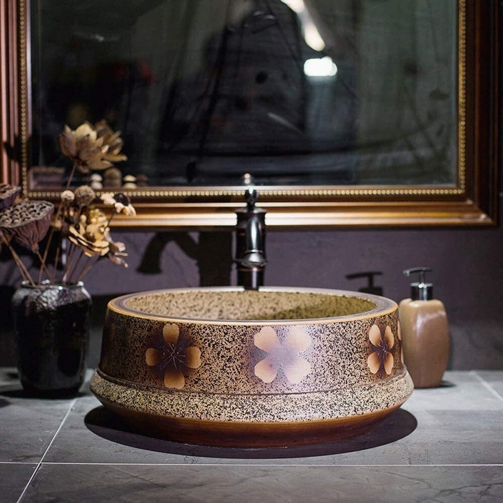 Szafka Pod Umywalkę Z Umywalką, Umywalka Łazienkowa, Umywalka Nablatowa, Brązowa, Okrągła, Porcelanowa, Ceramiczna, Umywalka Nablatowa, Umywalka Nablatowa