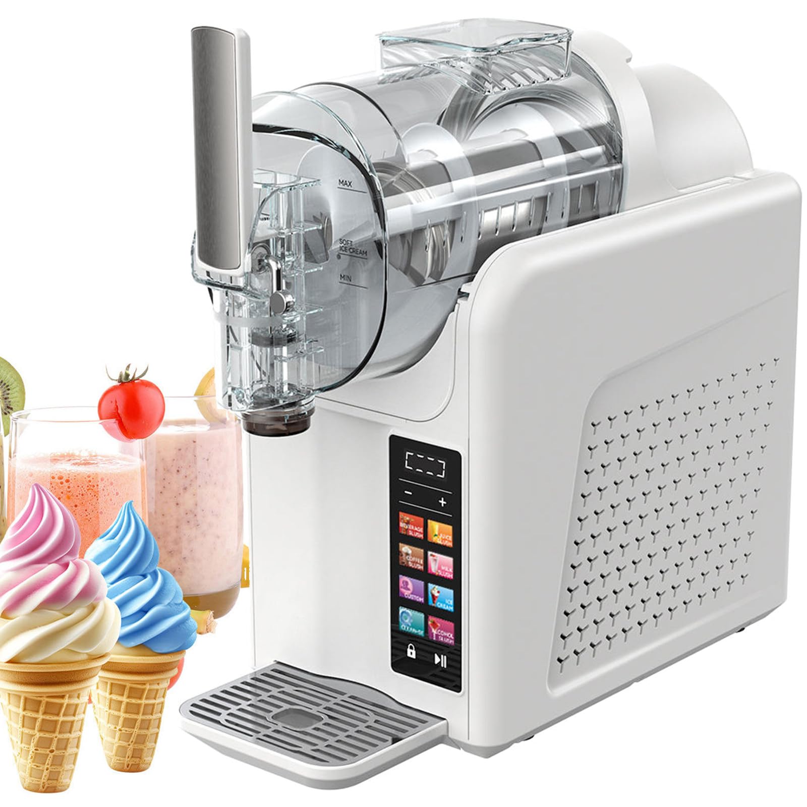 ZYLDDS Slushie Machine & Soft Serve Ice Cream Maker 2 in 1 with Self-Cleaning Function,Touch Panel,Frozen Drink Maker with 7 Preset Programs,Makes Slushies Milkshakes Cocktails White-Singlecylinder