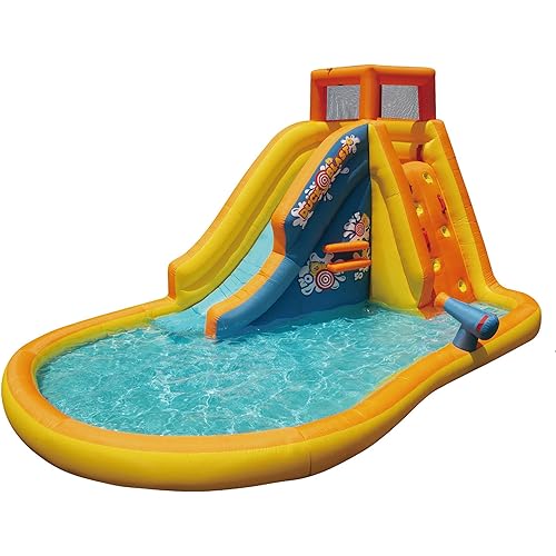 Banzai Duck Blast 14.4' L x 9.5' W x 8' H Inflatable Water Park with Waterslide and Water Cannon