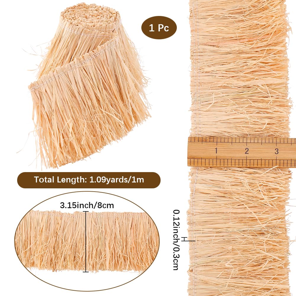 1.09 Yard (Ca. {91} cm) 3.15 Zoll (Ca. {5} cm) Raffia Fransenborte Navajo Weiß Quastenborte Leichte Handgefertigte Naturraffia Grasquasten Dekorative Borten Zum Nähen von Tischsets Vorhängen