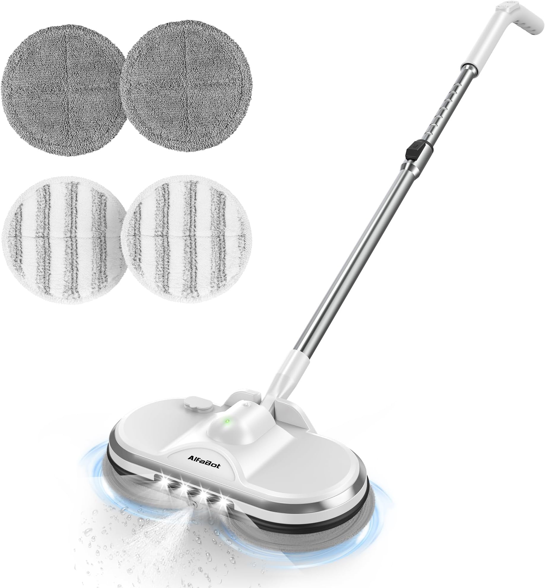 Alfabot Cordless Electric Mops For Floor Cleaning, Ws-24 Spin Mop, Mop With Water Sprayer And Led Headlight, Scrubber Hardwood, Tile & Laminate Floors