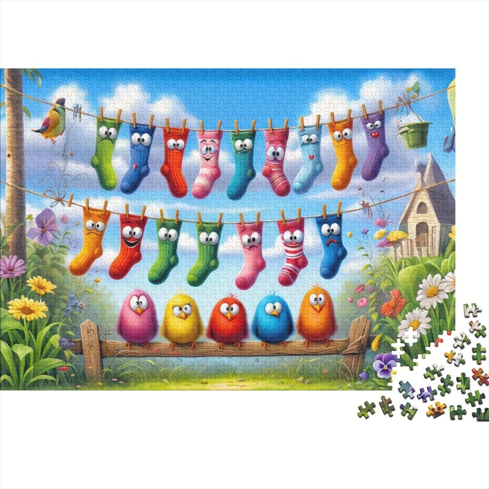 Garden Scene paper jigsaw puzzle 1000 pieces for adults, brain training Sock and Bird themed puzzle wall decor gift 70x50cm/1000pcs