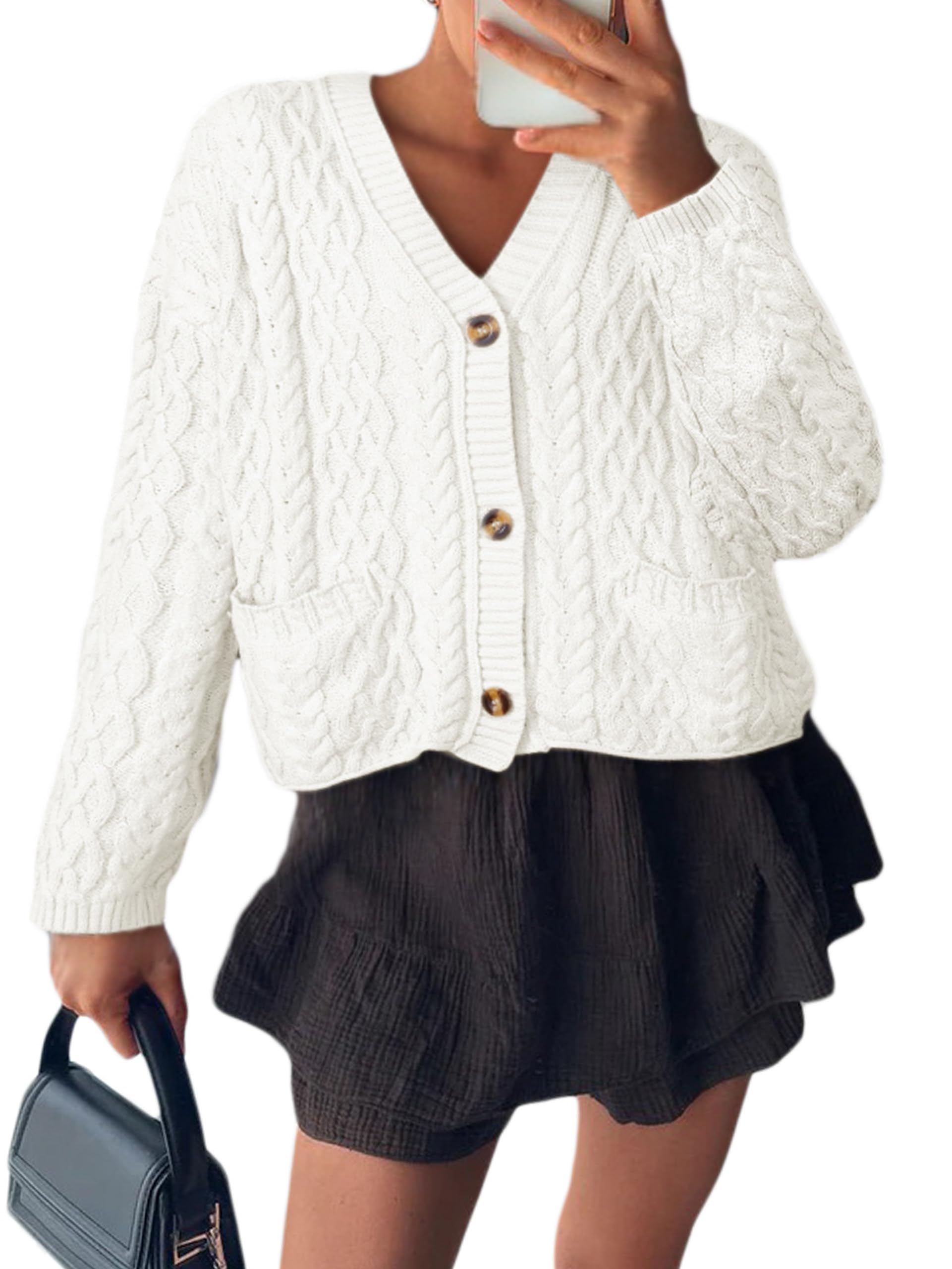 Simplee Womens Chunky Crochet Cardigan Long Sleeve Loose Cable Knit Oversized Sweater Button Up Outerwear Coats