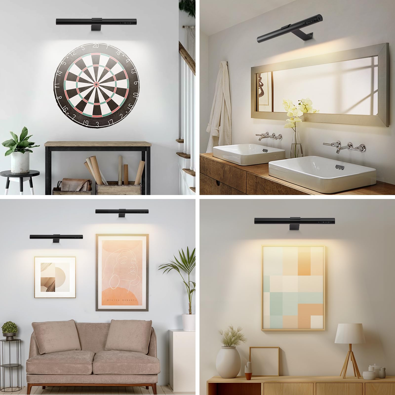 Lámpara de pared LED,luz inalambrica cuadros a distancia,aplique pared sin cable Regulable,3 modos de iluminación, Lámpara de imagen batería recargable,para fresco y dardos,estatuas,etc.
