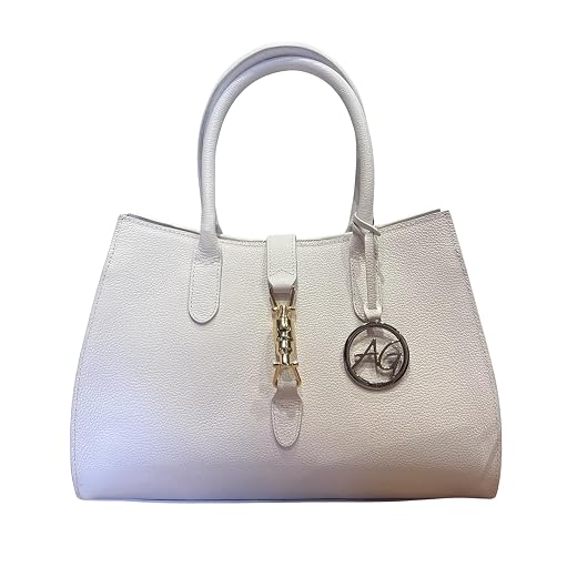 Bolsa Feminina Anna Gouveia em Couro Legítimo Off White com Alça de Mão, Alça Transversal e Fecho com Torniquete